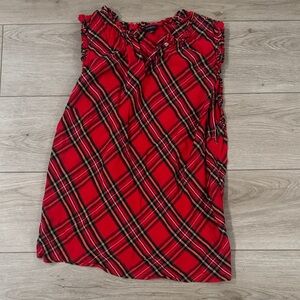 Talbots Red and Black Plaid Ruffle Blouse